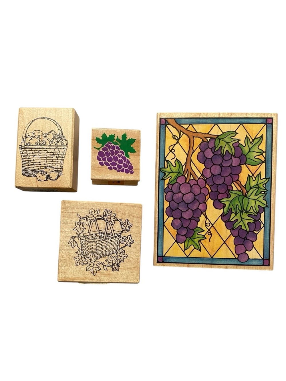 Vintage mix brands Grape Vine & Baskets Wooden Stamps Set